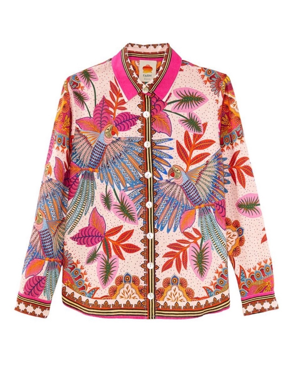 FARM Rio Pink Multicolor Parrot Print Button-Front Jacket